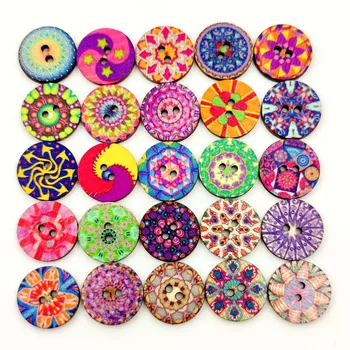 100шт Многоцветни дървени копчета с ретро-модел за ръчно изработени албум за изрезки, занаяти, Аксесоари за облекло, Декорация, подарък карта