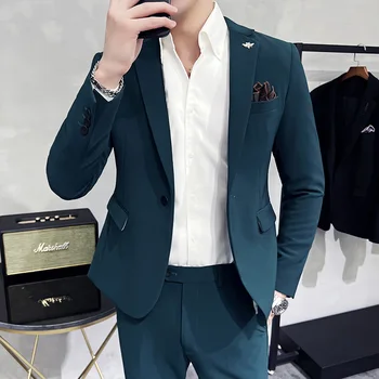 2023 Благородна нова корейска версия приталенного мъжки костюм (костюм + жилетка + панталони) модерен костюм на младоженеца на сватбената групово рокля за кума 3/2 комплект