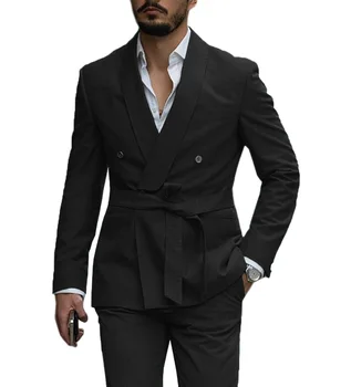 2023 Нов черен мъжки костюм, мъжки бизнес облекло за мъже, костюм Homme Mariage Terno Masculino, 2 броя (сако + панталон)