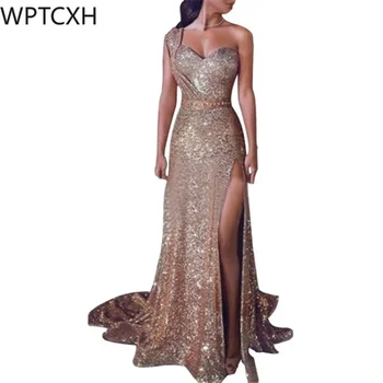 2024 Женски Висококачествено Секси Вечерна рокля за официалната парти, рокля с висока цепка, дебнещ рокля Госпожо с едно рамо