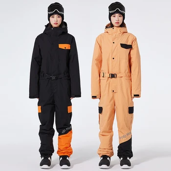 2024 Зимата женски мъжки едно парче зимна костюм с качулка за каране на ски, гащеризон за сноуборд, спортен женски ски гащеризон, дрехи