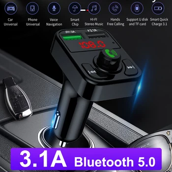 3.1 A Bluetooth 5.0 FM Предавател Безжичен микрофон Авто MP3 Музикален плейър Аудиоадаптер Двойно USB Телефон Подкрепа за бързо зареждане на TF
