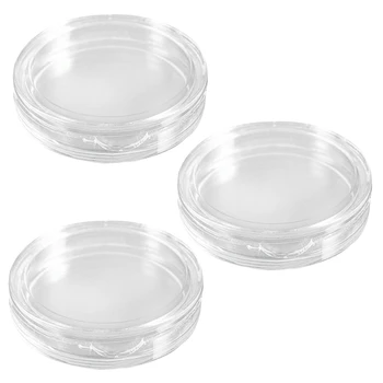 30 бр малки кръгли прозрачни пластмасови капсули за монети в кутията 24 мм