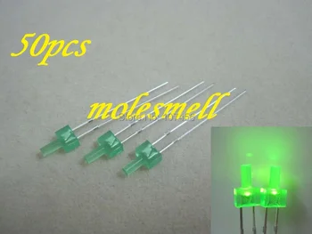 50шт Нови разпръснати светодиоди с плосък връх с дебелина 2 мм, светло-зелени разпръснати led лещи