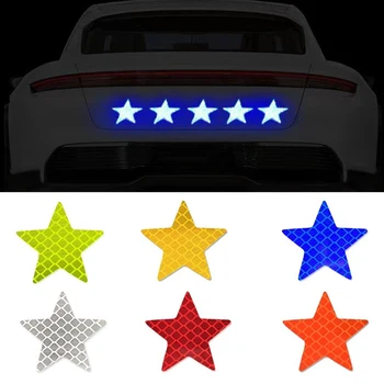 6шт Стикер-рефлектор за кола, самозалепващи, предупреждение за сигурност, съществена, за камион, мотоциклет, теглич, форма на звезда