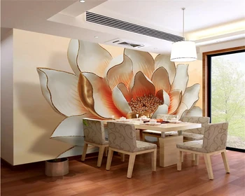 Beibehang Индивидуални тапети за хола на заден план 3D тапети 3D високо качество коприна перлено бял лотос 3d тапети от папие-маше