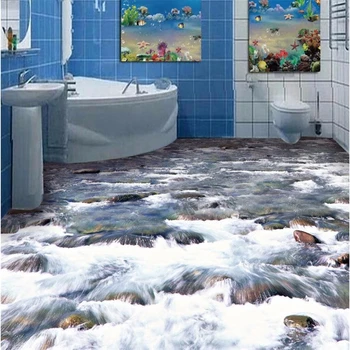 beibehang Подови живопис 3D Тапети кристално чистата река на водата Стенни Картини на Пода на банята 3d PVC Тапети, Самозалепващи стикер за стена