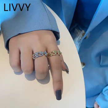 LIVVY Сребърен творческа U-образен пръстен-верига за жени, Реколта модни бижута ръчна изработка, аксесоари, Годишнина