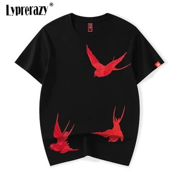 Lyprerazy Мъжки летни памучни тениски с бродерия поглъща в китайски стил с къси ръкави 2022, нишевый дизайн