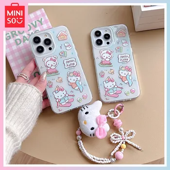 Miniso Hello Kitty Cartoon Sweet Ins За момичета, подходящия калъф за телефон iphone15, устойчив на падане на каишка, на 13/14, калъф за телефон, Коледен подарък