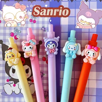 Sanrio Гел писалка Hello Kitty, Мультяшные дръжка за печат, Аниме, Канцеларски материали, Инструмент за писане, 0,5 mm, Неутрална Черна дръжка, Сладки ученически пособия