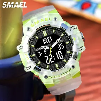 SMAEL White Watch Мъжки модни военни спортни цифрови кварцови часовници с двоен дисплей за време с хронограф Автоматична дата на Седмица 8080