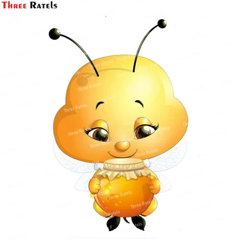 Three Ratels L14 Красива пчела, която яде мед, Векторна стикер с анимационни любимец в автомобил, стикер за лаптоп, хладилник.