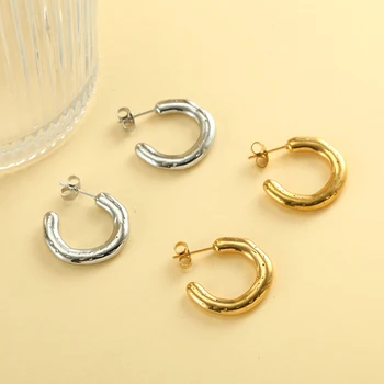 U-образна форма от неръждаема стомана в златист цвят, Сребърни обеци-халки за жени, геометрични обеци, Новост корейската мода