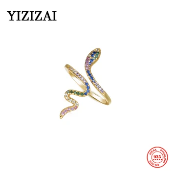 YIZIZAI Стерлинговое Сребро 925 Проба, Цветни пръстени във формата на змии с цирконии, Променящи се размери на животни, Луксозни Дамски бижута в Готически стил Уличен хип-хоп и пънк