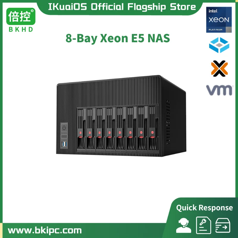 IKuaiOS C612 NAS с 8 отделения Xeon E5 2650V4 с 24 нишките на FreeNAS TrueNAS SATA 2,5 3,5-инчов SSD Твърд диск Подходящ за домашен бизнес