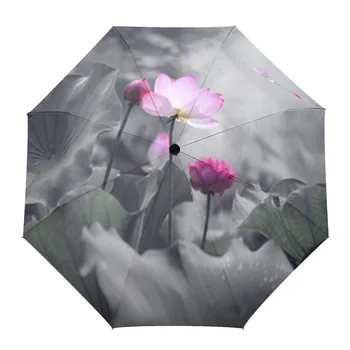 Автоматичен чадър Lotus Pond Lotus, портативен сгъваем чадър от слънце и дъжд, женски чадър чадър