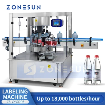 Автоматична labeller машина ZONESUN Самозалепващи етикети Star Wheel Кръгли цилиндрични бутилки Опаковка за минерална вода ZS-CYGDP6