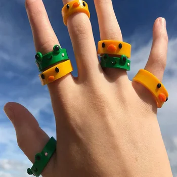 Акрилни пръстен във формата на жаба, пръстени от смола за пилета за жени и момичета, прости эстетичные декорации с животни, пръстен за приятелство, прекрасни подаръци за партита и пътувания