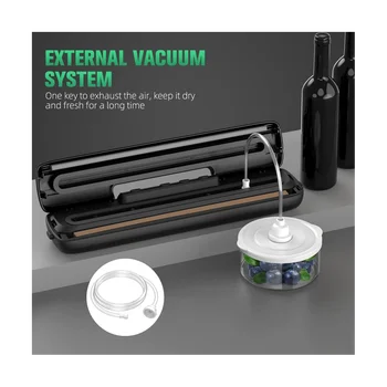 Вакуумната машина за вакуумирования на храните Автоматична система за ограничаване на достъпа на въздух За съхранение на храна в сухо и влажно формата с комплект херметически затворени пакети Черно, штепсельная вилица ЕС