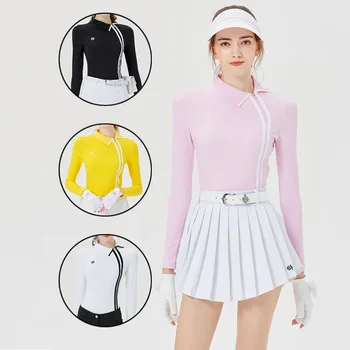 Дамска риза за голф в ивица с яка, цип Blktee, есенни дамски ежедневни блузи за голф с дълъг ръкав, меки спортни тениски, поло, 4 цвята
