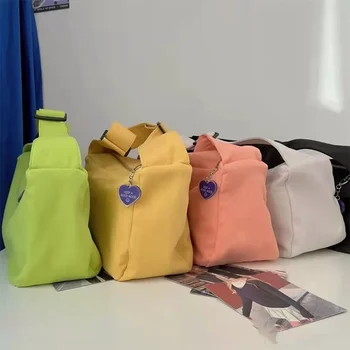Дамски чанта през рамо за момичета в ярки цветове, лесна опаковка, през рамо, на Популярния преносим училище чанта 2022, холщовая чанта в лаконичном стил.