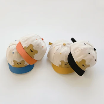 Детска шапчица Пролет Есен Корейски детска шапка с бродерия на мечок от анимационен филм за момчета и момичета, памучни детски слънчеви шапки, детска бейзболна шапка