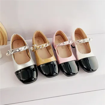 Детски обувки Обувки за момичета Модела обувки с перли за момичета Обувки на принцесата на нисък ток За момичета Обувки-лодка Mary Jane за деца