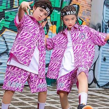Децата хип-хоп, джаз танцови облекла за момичета костюми на розов Зебра риза с къси Панталони за момчетата спортните дрехи концерта Костюми SL5174