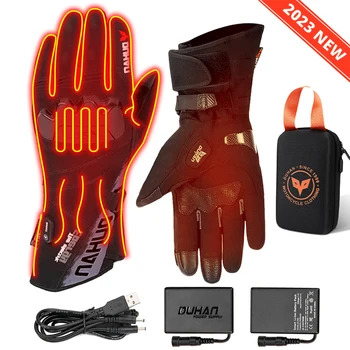 ДУХАН Ръкавици с топъл батерии Зимни Мотоциклетни ръкавици с топъл за езда Непромокаеми ръкавици за мото със сензорен екран