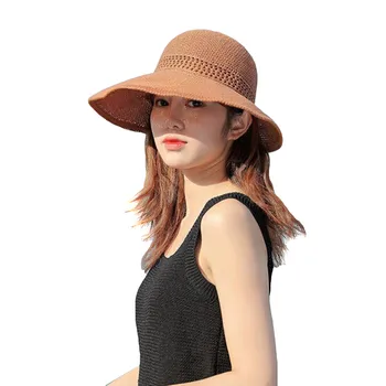 Елегантна лятна сламена шапка с голяма периферия за възрастни Жени и момичета, солнцезащитная шапка с выдалбливающимся лък, Лятна Плажна шапка