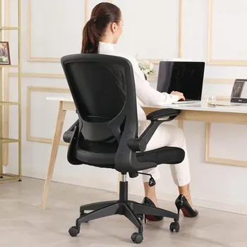 Ергономичен офис стол, работен стол, направен от дишаща мрежа, лумбална подкрепа, компютърен стол на колела и откидывающимися подлакътници