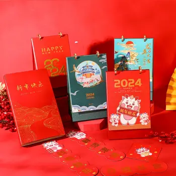 Забавен календар Годината на дракона, простота, Сладък календар в китайски стил, хартиена график на седмица в 2024 година, училищен настолен календар