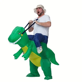 Забавен надуваем костюм от зелен динозавър за конна езда, сценичното представяне, надуваем костюм Тираннозавра Рекса, костюми динозавър