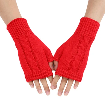 Зимна ръкавица на полпальца за жени и момичета, Меко топло Ракита вязаная топло за ръце без пръсти, за домашния офис, есенни ръкавици без пръсти