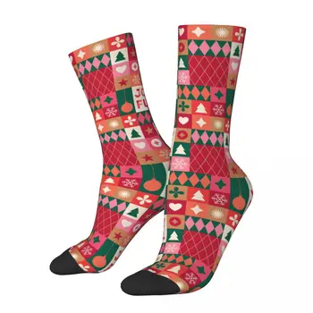 Зимни топли модерни унисекс чорапи весела Коледа, Коледни геометрични нескользящие баскетболни чорапи