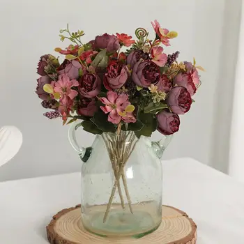 Имитация на рози, 5 вилици с дръжка, Изкуствена роза, реалистичен сватбен декор, Изкуствена роза, Клон изкуствено цвете за декорация на дома