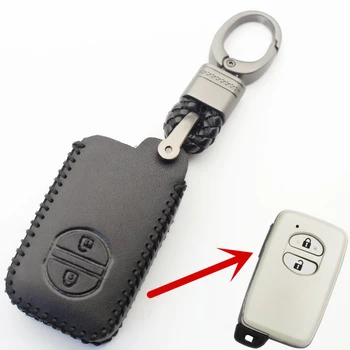 Калъф за smart-ключодържатели от естествена кожа с 2 копчета без ключ за Toyota Prius, Corolla Land Cruiser Vitz