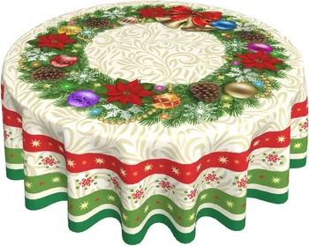 Коледна кръгла покривка под формата на снежинки, 60 см, Коледна декорация от Зелената покривка от полиестер, декорация за празничната партита