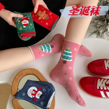Коледни чорапи, дамски чорапи със средна дължина, есен-зима, червени чорапи Year of Life, Instagram, Хипстерская двойка, Студентски чорапи