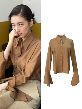 Корейската певица Kpop, Лятна новост, Дамски ежедневни риза с отложным яка, однобортное палто с дълъг ръкав, офис дамски блузи, потници