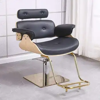 Коса стол с повдигане на облегалката, Бяло, метал, регулируема, въртящо се, Луксозно обзавеждане за салон за красота Silla De Barbero