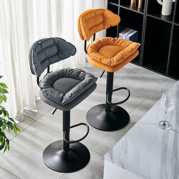 Кръгъл бар стол за почивка, водоустойчив Регулируема тръбна столче за хранене, Дизайнерски стол от кожата Altos Cocina, украса за дома