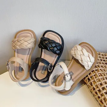 Летни сандали за малки момичета 2023 г., мода на плетени обувки принцеса, Детски плажни сандали, Удобна детска ежедневни обувки, Размер 22-36