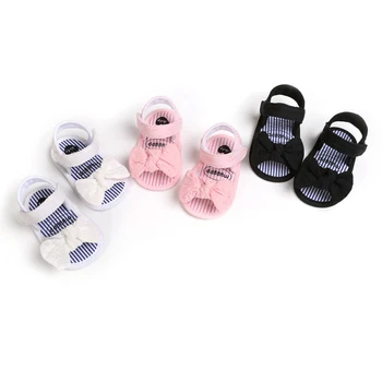 Летни сандали с бантиком за малки момичета, дишаща устойчива на плъзгане обувки за бебета, модел обувки на принцесата на равна подметка с мека подметка, плажни сандали за новородени