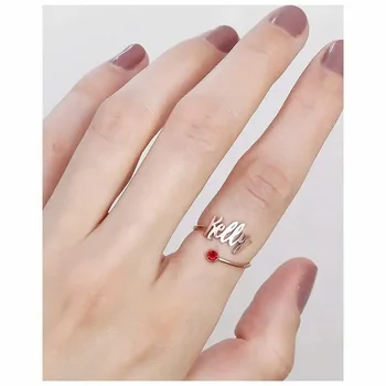 Лични пръстен с камък рожден ден на поръчка за жени от неръждаема стомана, персонализирана бижутерия с регулируем кристал, уникални подаръци за рожден ден