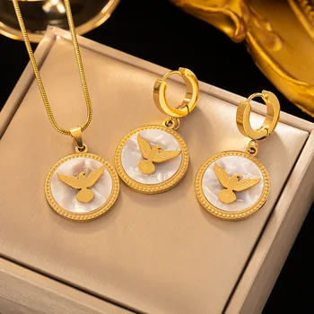 Луксозен комплект Бижута от неръждаема стомана OIMG 316L с покритие от 18-каратово злато за жени, Колиета с окачване 