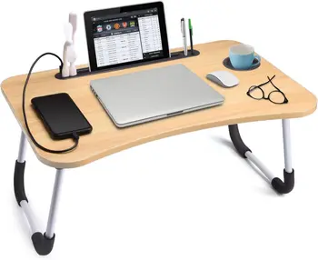 Маса за лаптоп-сгъваем малка странична маса, Сгъваема табла за закуска, Лаптоп в скута си, поставка за лаптоп, държач за четене.