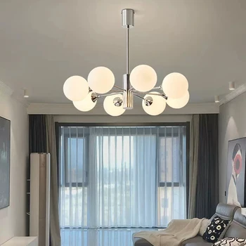 Модерна led таван полилей с млечно бяла стъклена топка в скандинавски стил, окачена лампа за спални, трапезария, подвесного осветление, домашен декор
