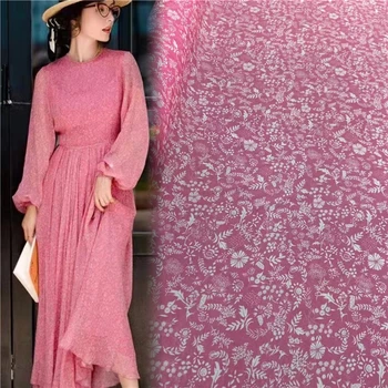 Модерна и луксозна розова попка, фин цветен принт, коприна тъкани от жоржета, висококачествено рокля, трикотажная сатен плат от тюл
